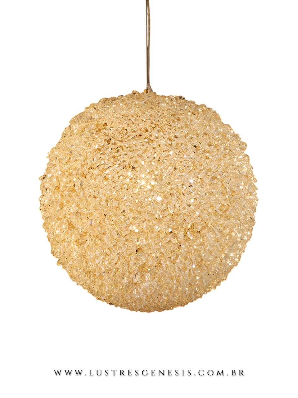 Lustre Pendente Cristal Dourado Esfera Ø30cm E14, Cabeceira de Cama, Banheiro, Lavabo, Balcao de Cozinha, Bancada Area Gourmet